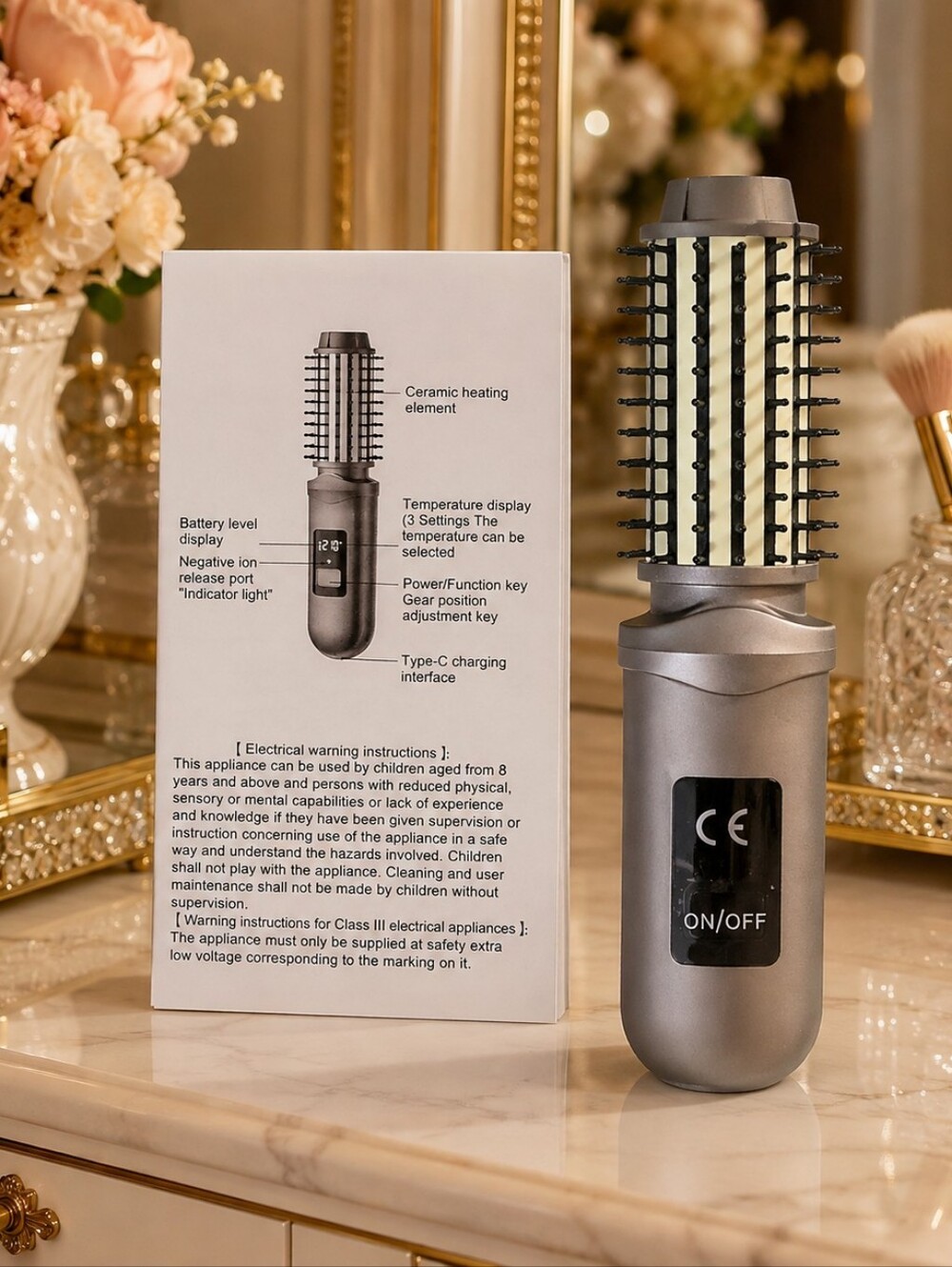 Wireless Styling Curling and Straightening Brush - Gray